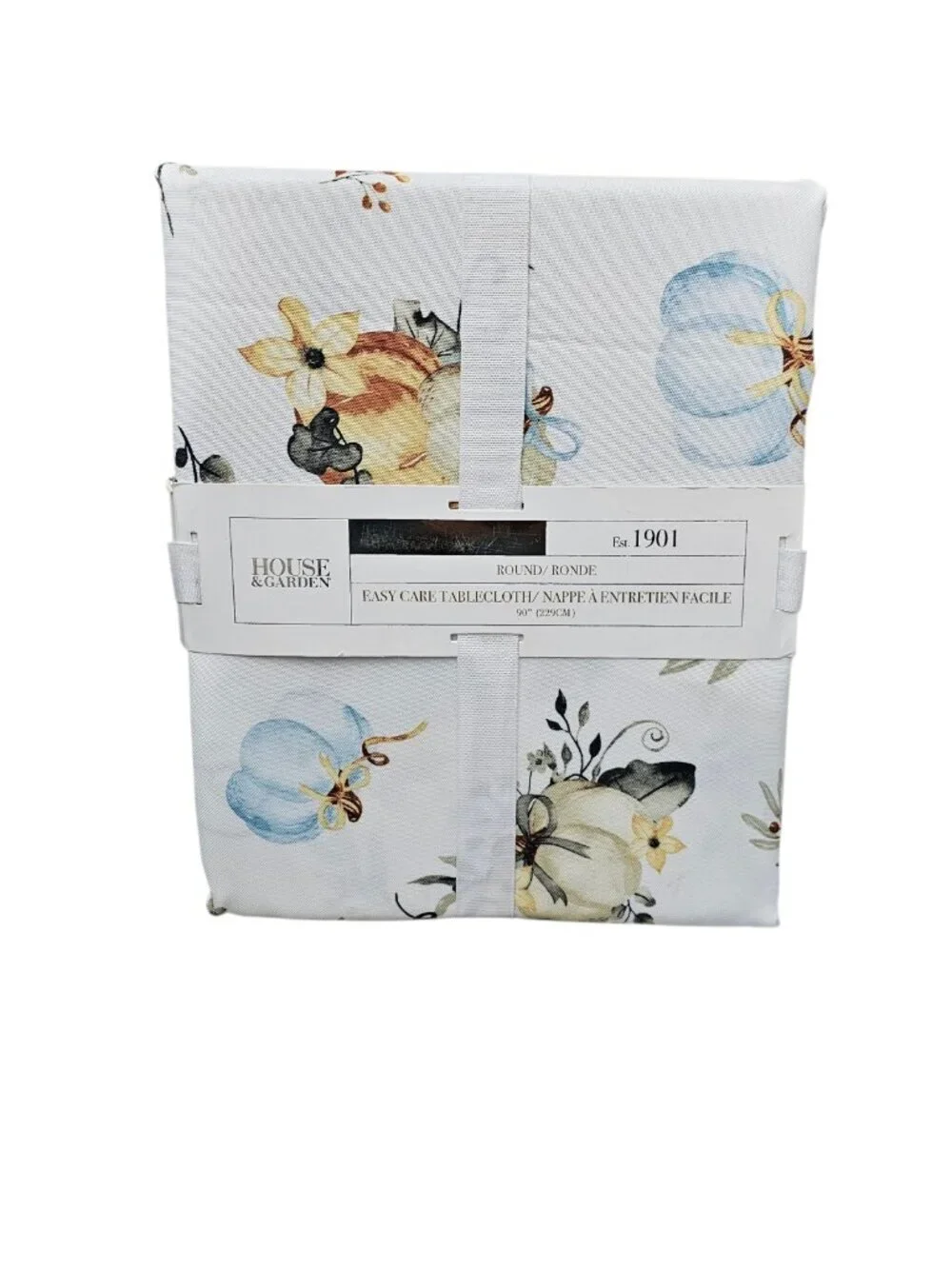 House & Garden Fall Harvest Pumpkin Heavy Fabric Round Tablecloth New 90